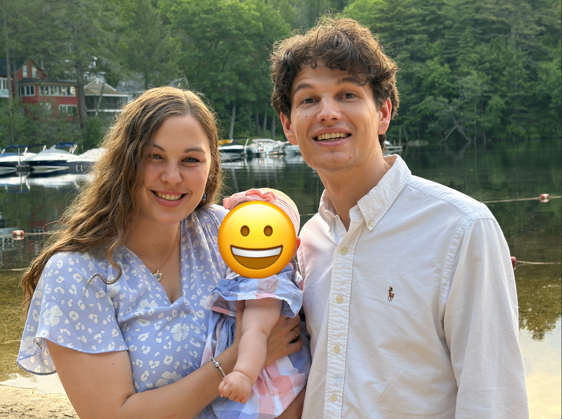 Peter Helm with his wife and daughter by a lake in New Hampshire